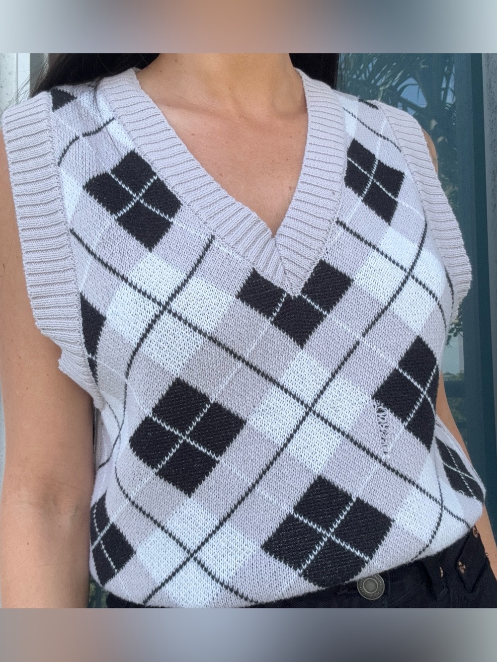 Grey black argyle sweater vest XL